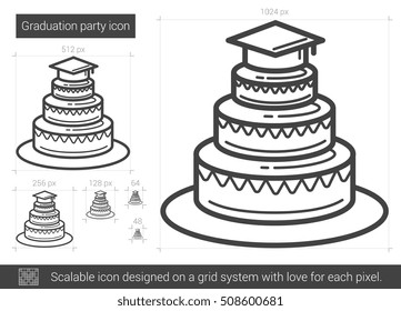 Graduation party vector line icon isolated on white background. Graduation party line icon for infographic, website or app. Scalable icon designed on a grid system.
