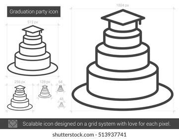 Graduation party vector line icon isolated on white background. Graduation party line icon for infographic, website or app. Scalable icon designed on a grid system.