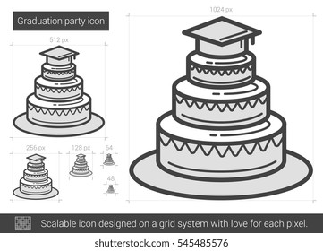Graduation party vector line icon isolated on white background. Graduation party line icon for infographic, website or app. Scalable icon designed on a grid system.