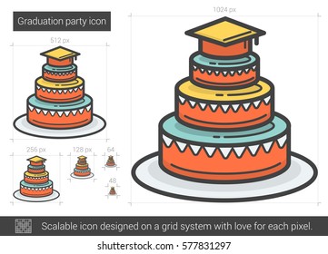 Graduation party vector line icon isolated on white background. Graduation party line icon for infographic, website or app. Scalable icon designed on a grid system.