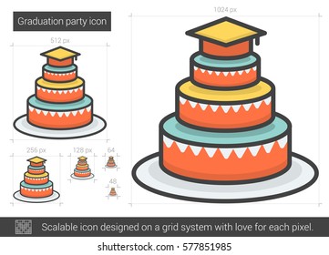 Graduation party vector line icon isolated on white background. Graduation party line icon for infographic, website or app. Scalable icon designed on a grid system.