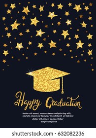 Graduation Party. Vector Template Of Invitation Card In Black And Golden Colors. 