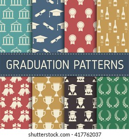 Graduation pattern set. Seamless vector background pack of  education elements.  Education celebration symbols graduate celebration backdrops collection.