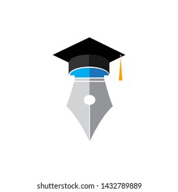 graduation pen logo template design vector with isolated white background