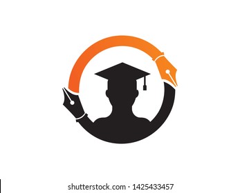 Graduation and Pen Logo Template, Icon, Symbol