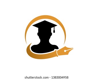 Graduation and Pen Shape Logo Template, Icon, Symbol