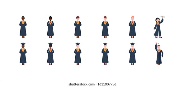 Graduation people set design, University education school college academic ceremony degree and student theme Vector illustration