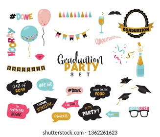 graduation photo booth elements and props-vector illustration