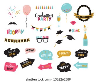 graduation photo booth elemnts and props-vector illustration