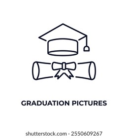 graduation pictures outline icon. Linear vector from education concept. Thin line graduation pictures icon isolated on white background