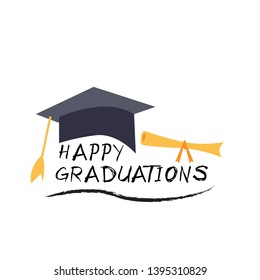 graduation poster with cap and diploma scroll on white background