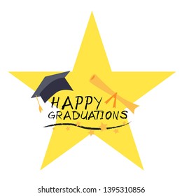 graduation poster with cap and diploma scroll on white background