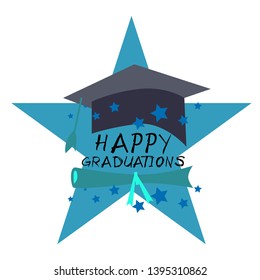 graduation poster with cap and diploma scroll on white background