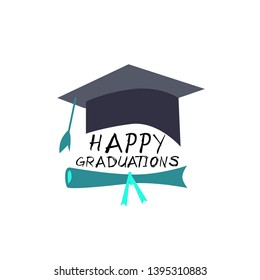 graduation poster with cap and diploma scroll on white background