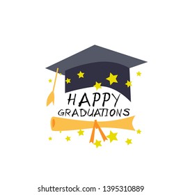 graduation poster with cap and diploma scroll on white background