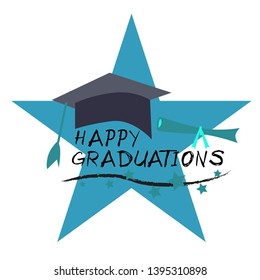 graduation poster with cap and diploma scroll on white background
