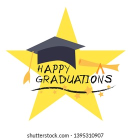 graduation poster with cap and diploma scroll on white background