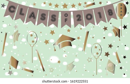 Graduation Poster in gold on blue. Vector Illustration
