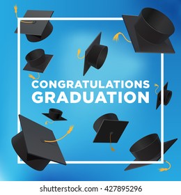 Graduation poster. Throwing graduation hats in the sky.