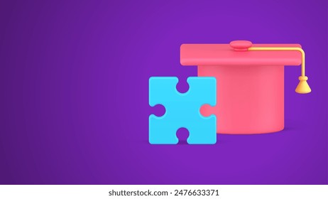 Graduation puzzle jigsaw successful college school university educational bachelor finish realistic 3d icon vector illustration. Graduate learning cognition smart solution studying knowledge