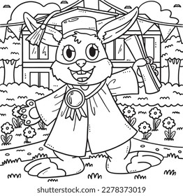 Graduation Rabbit with Diploma and Cap Coloring 