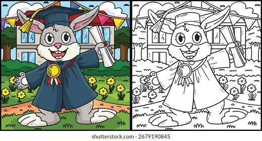 Conejo de graduación con la ilustración de la tapa del diploma 