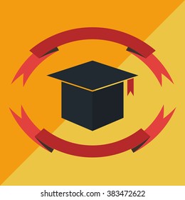 Graduation Ribbon Flat Color Vector Yellow Background