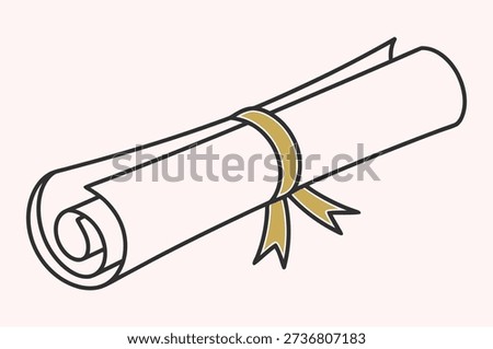 Graduation scroll illustration with ribbon, diploma certificate design, education concept, vector graphic