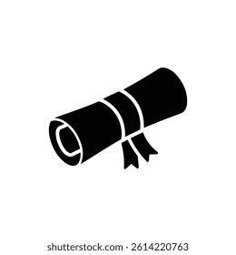 Graduation Scroll Tied with Ribbon Minimal Academic Certificate Symbol Black Filled