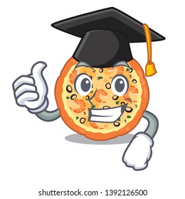 Graduation seafood pizza isolated with in cartoon