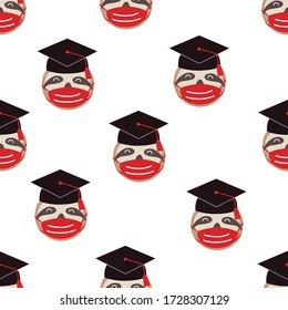 Graduation seamless pattern with sloth bear face. Quarantined graduation 2020.