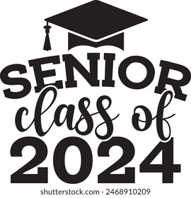 Graduación de la clase superior de la tipografía 2024 Clip de diseño de arte en blanco liso fondo aislado transparente para tarjeta, camisa, sudadera, sudadera, ropa, etiqueta, taza, icono, póster o insignia