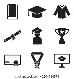 graduation set icon vector. gowns, certificates, trophies, diplomas, and more