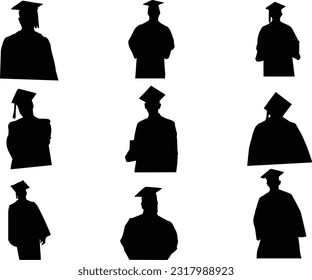 Graduation silhouette collection vector illustration, Cheerful people silhouette vector