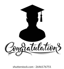 Graduation Silhouette with Congratulations Text - Academic Success, Ceremony