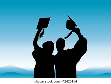 Graduation in silhouette of girl and boy graduates