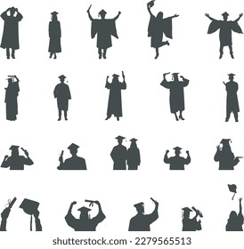 Graduation silhouette, Graduates celebrating silhouettes, Graduation SVG, Graduation vector svg