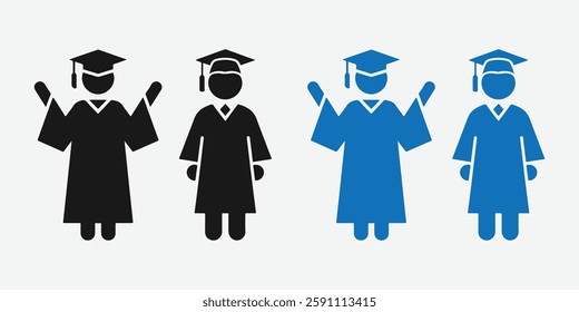 Graduation Silhouette Icon Design. Graduate Cap and Diploma Icon. Black Silhouette Graduation Icon.