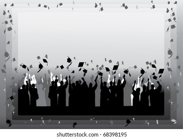 Graduation in silhouette with mortars