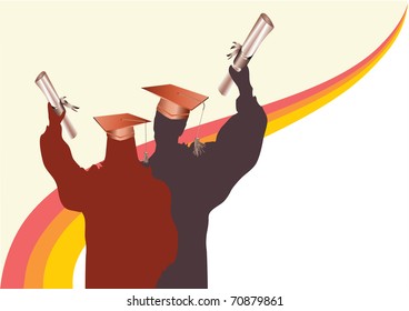 Graduation silhouette on road to success