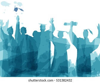 Graduation in silhouette in water color painting.