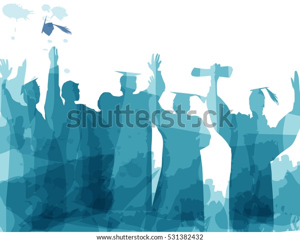 Graduation in\
silhouette in water color\
painting.