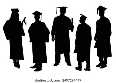 Graduation silhouette in white background. Graduation Activity Silhouette. Graduated student. Happy Graduation Activity Silhouettes.