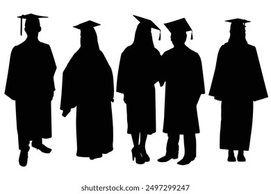 Graduation silhouette in white background. Graduation Activity Silhouette. Graduated student. Happy Graduation Activity Silhouettes.