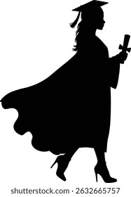 Graduation Silhouette of a Woman in Cap and Gown Holding Diploma
