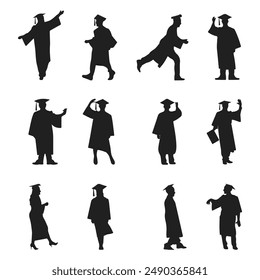  graduation silhouettes set vector design