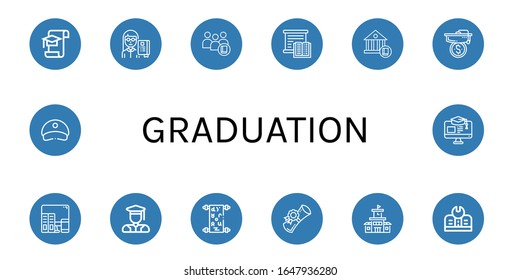 graduation simple icons set. Contains such icons as Graduation, Professor, Student, Studying, School, Mortarboard, Learning, Graduated, Manuscript, can be used for web, mobile and logo
