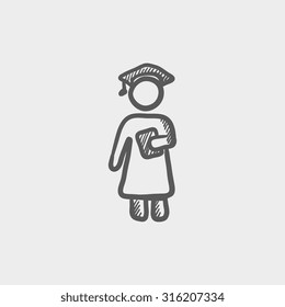 Graduation sketch icon for web, mobile and infographics. Hand drawn vector dark grey icon isolated on light grey background.