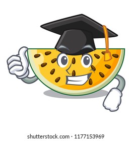 Graduation sliced yellow watermelon on character cartoon