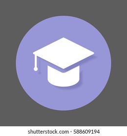 Graduation, Square academic cap flat icon. Round colorful button, Education circular vector sign with shadow effect. Flat style design